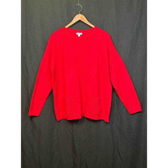 J JILL Fall/Winter Red Sweater 3/4 Sleeve w/ Pockets Business Casual Holiday L - Picture 1 of 14
